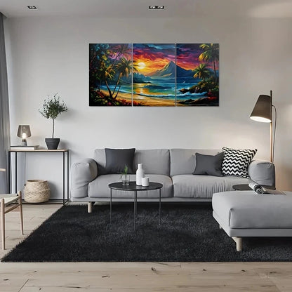 3pcs Sunset Beach Palm Trees Painting Metal Print Ready to Hang Art