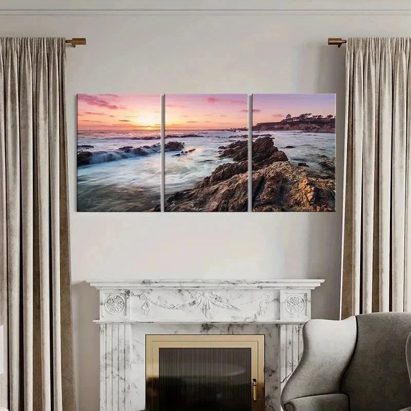 3pcs Vibrant Sunset Seaside Landscape Wall Art Set Canvas Framed 40x60cm - High Quality Print 100% Australian Made Wall Canvas Ready to Hang
