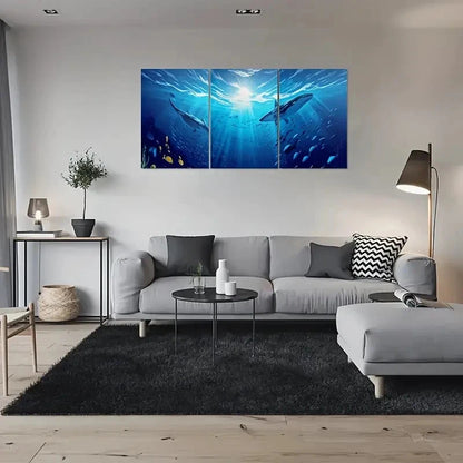 3pcs Underwater Ocean Life Blue Sea Whale Fish Metal Print Ready to Hang Art