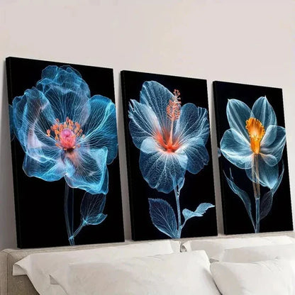 3pcs Translucent Blue Flowers Decoration Wall Art Canvas Unframed – High Quality Print 100% Australian Made Wall Canvas