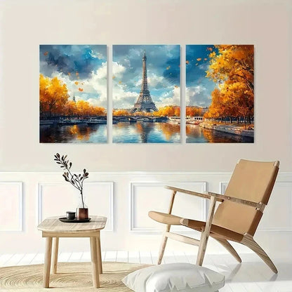 3pcs Paris Eiffel Tower Watercolor Seine Perfect Wall Art Set Canvas Framed 40x60cm - High Quality Print 100% Australian Made Wall Canvas Ready to Hang