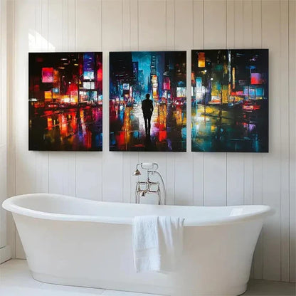 3pcs City Nightscape Abstract Reflection Perfect Wall Art Canvas Unframed - High Quality Print 100% Australian Made Wall Canvas