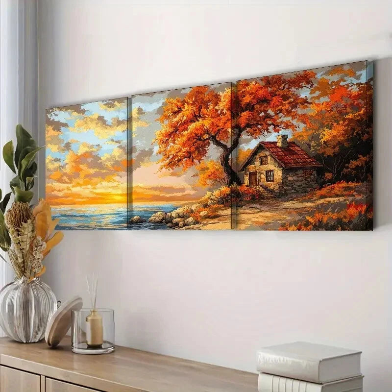 3pcs Vibrant Coastal Sunset Landscape Wall Art Set Canvas Framed 40x60cm - High Quality Print 100% Australian Made Wall Canvas Ready to Hang