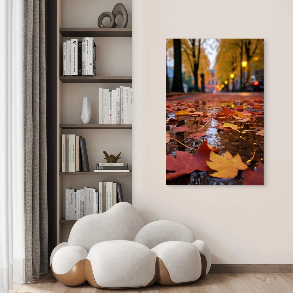 Dry Autumn Leaves Fallen Street To Pavement 60x90cm Metal Print Ready to Hang