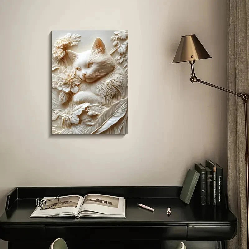 Featuring a Snowshoe Cat Among Blooming Flowers 40x60cm Metal Print Ready to Hang