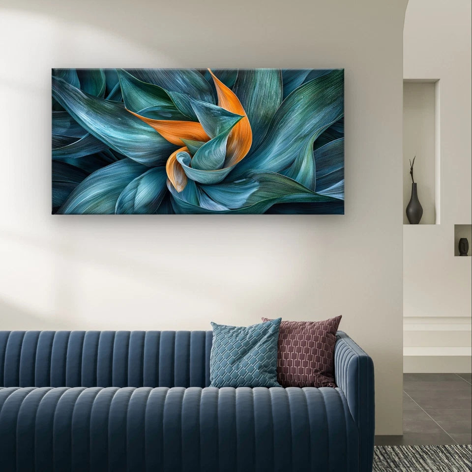 Abstract Teal and Orange Swirl Wall Art Canvas Office Home Framed 120x60cm