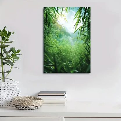 Green Bamboo Grass Meadow Painting 40x60cm Metal Print Ready to Hang