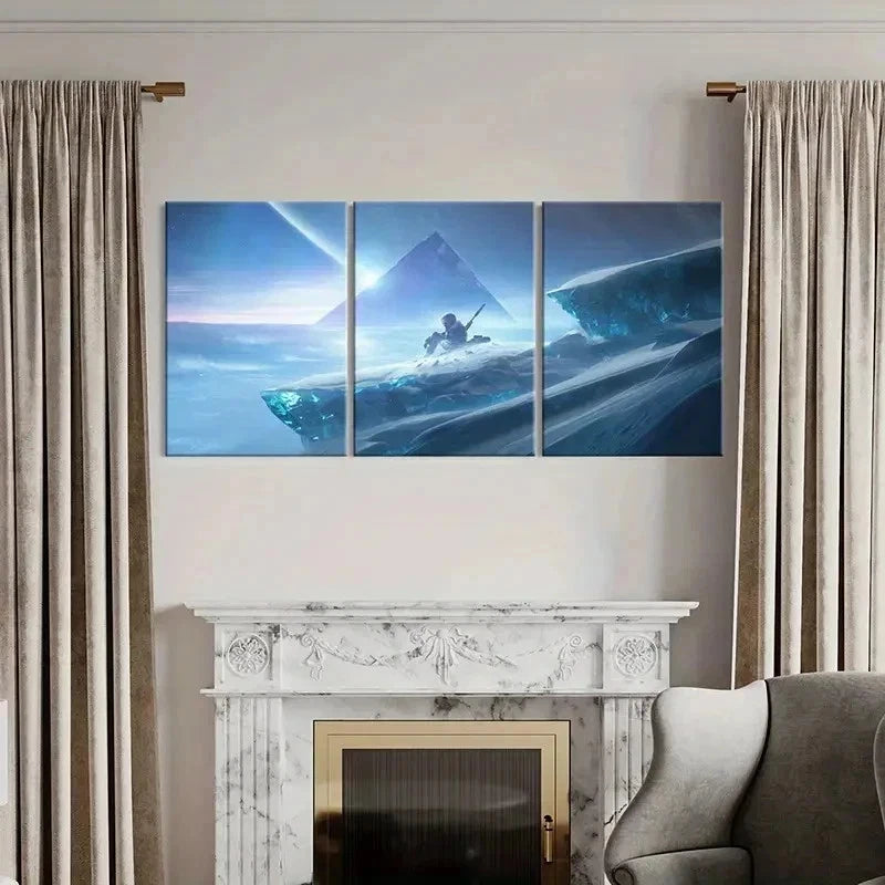 3pcs Sci-Fi Art with Pyramids and Swords Wall Art Set Canvas Framed 40x60cm - High Quality Print 100% Australian Made Wall Canvas Ready to Hang
