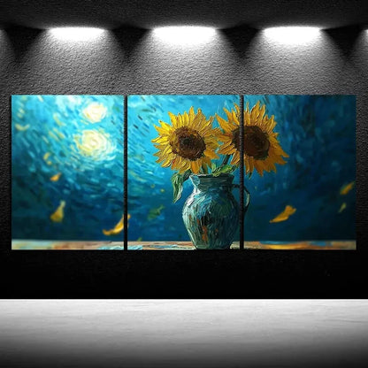 3pcs Beautiful Sunflowers Oil Painting Metal Print Ready to Hang Art