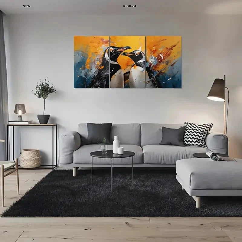 3pcs Modern Abstract Penguin Vibrant Metal Print Ready to Hang Art