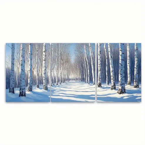 3pcs Birch Trees Snow Forest Landscape Wall Art Set Canvas Unframed – High Quality Print 100% Australian Made Wall Canvas