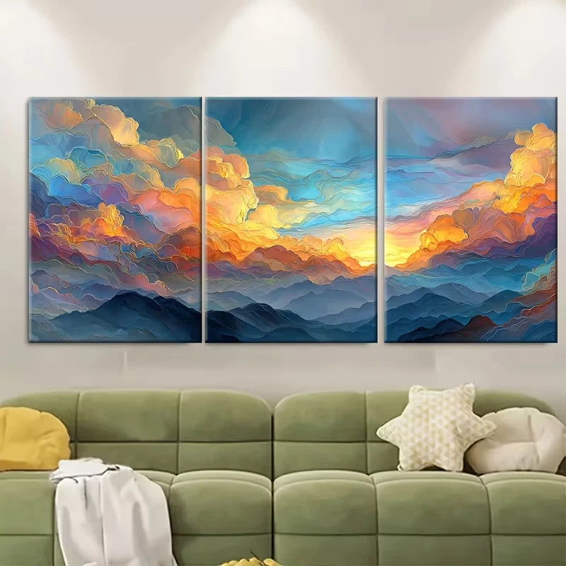 3pcs Sunset Landscape & Cloud Abstract Metal Print Ready to Hang Art