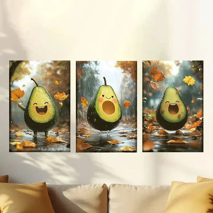 3pcs Happy Avocados Wall Art Canvas Unframed - High Quality Print 100% Australian Made Wall Canvas