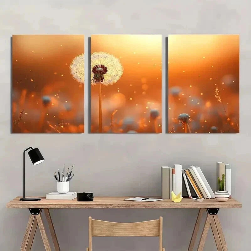 3pcs Dandelion & Sunset Scene with Golden Glow Wall Art Set Canvas Framed 40x60cm - High Quality Print 100% Australian Made Wall Canvas Ready to Hang