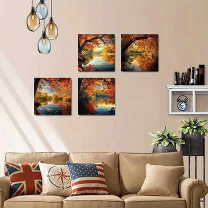 4pcsFeaturing Serene River ScenesWall Art Canvas Framed