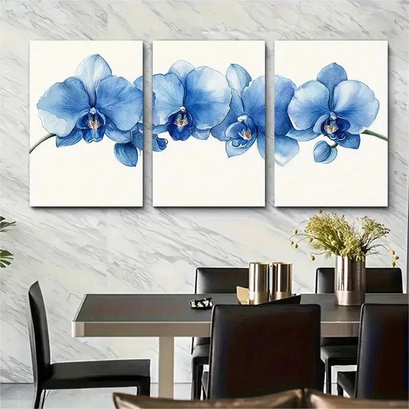 3pcs Stunning Delicate Blue Tone Orchid Perfect  Wall Art Set Canvas Framed 60x90cm - High Quality Print 100% Australian Made Wall Canvas Ready to Hang