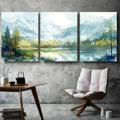 3pcs Tranquil Nature Scene with Pine Trees Metal Print Ready to Hang Art