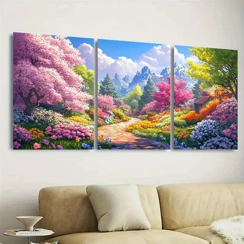 3pcs Spring Flower Garden Polyester Fiber Wrap Wall Art Set Canvas Unframed - High Quality Print 100% Australian Made Wall Canvas