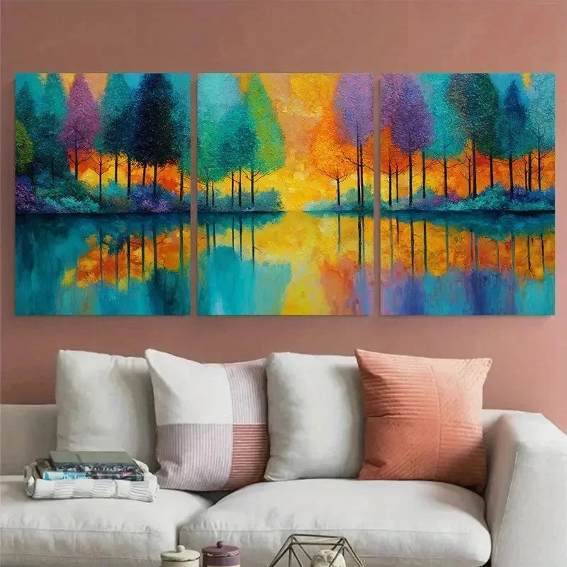 3pcs Abstract Autumn Forest Yellow Perfect  Wall Art Set Canvas Framed 40x60cm - High Quality Print 100% Australian Made Wall Canvas Ready to Hang