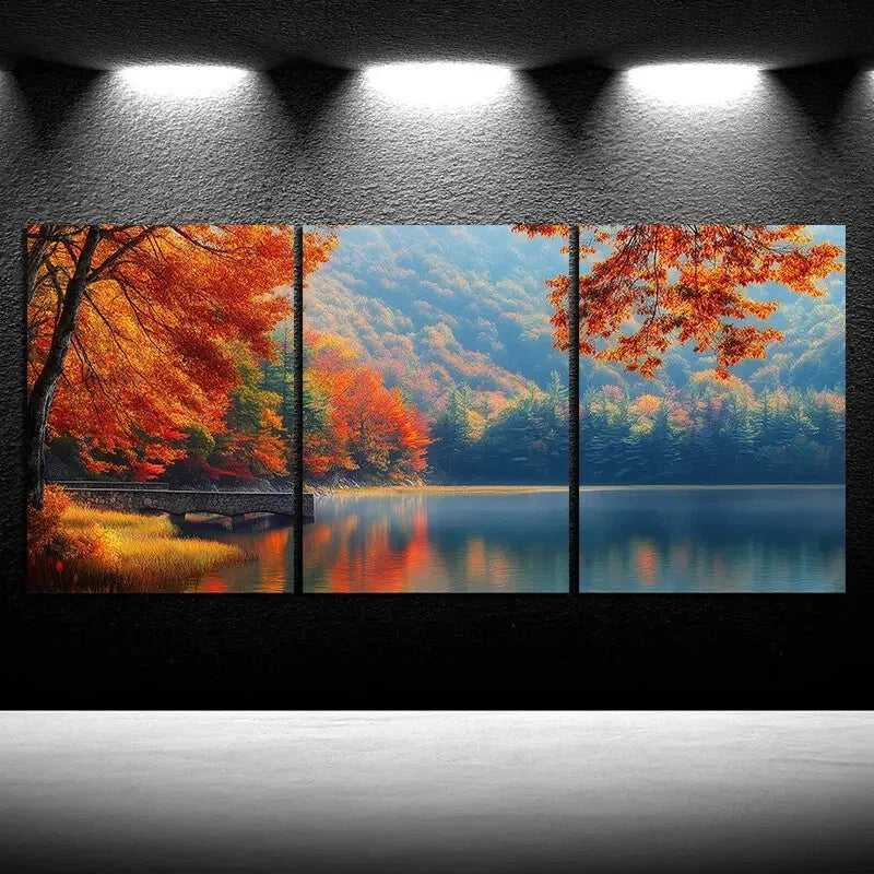 3pcs The Stone Bridge On The Lake Metal Print Ready to Hang Art