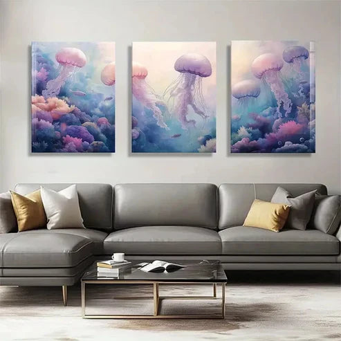 3pcs Soft Purple and Blue Underwater Perfect Wall Art Canvas Unframed - High Quality Print 100% Australian Made Wall Canvas
