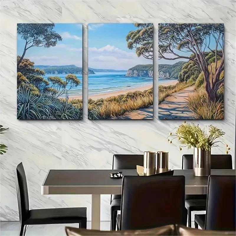 3pcs Scenic Beach & Coastal Landscape Perfect Wall Art Set Canvas Framed 50x70cm - High Quality Print 100% Australian Made Wall Canvas Ready to Hang