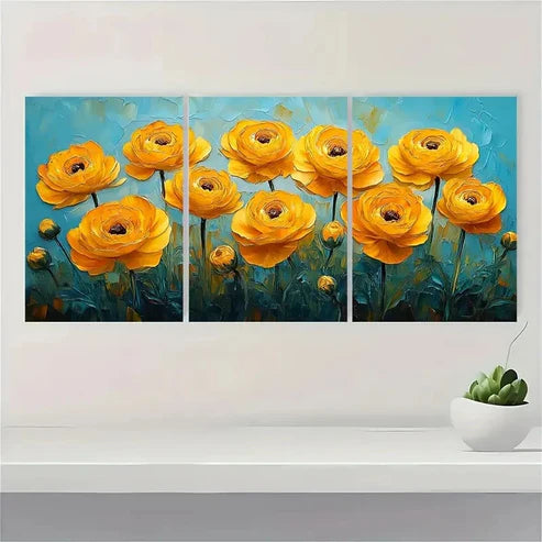 3pcs Yellow Ranunculus Painting Flowers YR  Wall Art Set Canvas Unframed - High Quality Print 100% Australian Made Wall Canvas