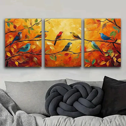 3pcs Birds on Branches & Leaves Design Perfect Wall Art Set Canvas Unframed - High Quality Print 100% Australian Made Wall Canvas