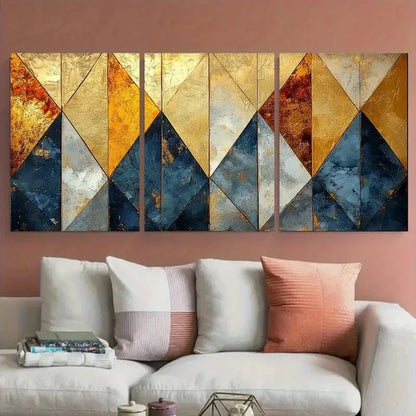 3pcs Marble Geometric Neutral Golden Perfect Wall Art Set Canvas Framed 40x60cm - High Quality Print 100% Australian Made Wall Canvas Ready to Hang