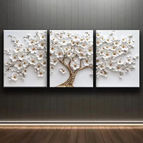 3pcs White Blossom Tree Flowers Nature Perfect Wall Art Set Canvas Unframed - High Quality Print 100% Australian Made Wall Canvas