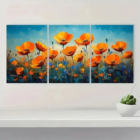 3pcs California Poppy Meadow Artwork PM Wall Art Set Canvas Unframed - High Quality Print 100% Australian Made Wall Canvas