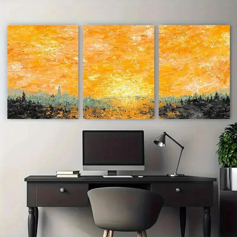 3pcs Abstract Sunrise Landscape Sun Perfect Wall Art Set Canvas Framed 40x60cm - High Quality Print 100% Australian Made Wall Canvas Ready to Hang