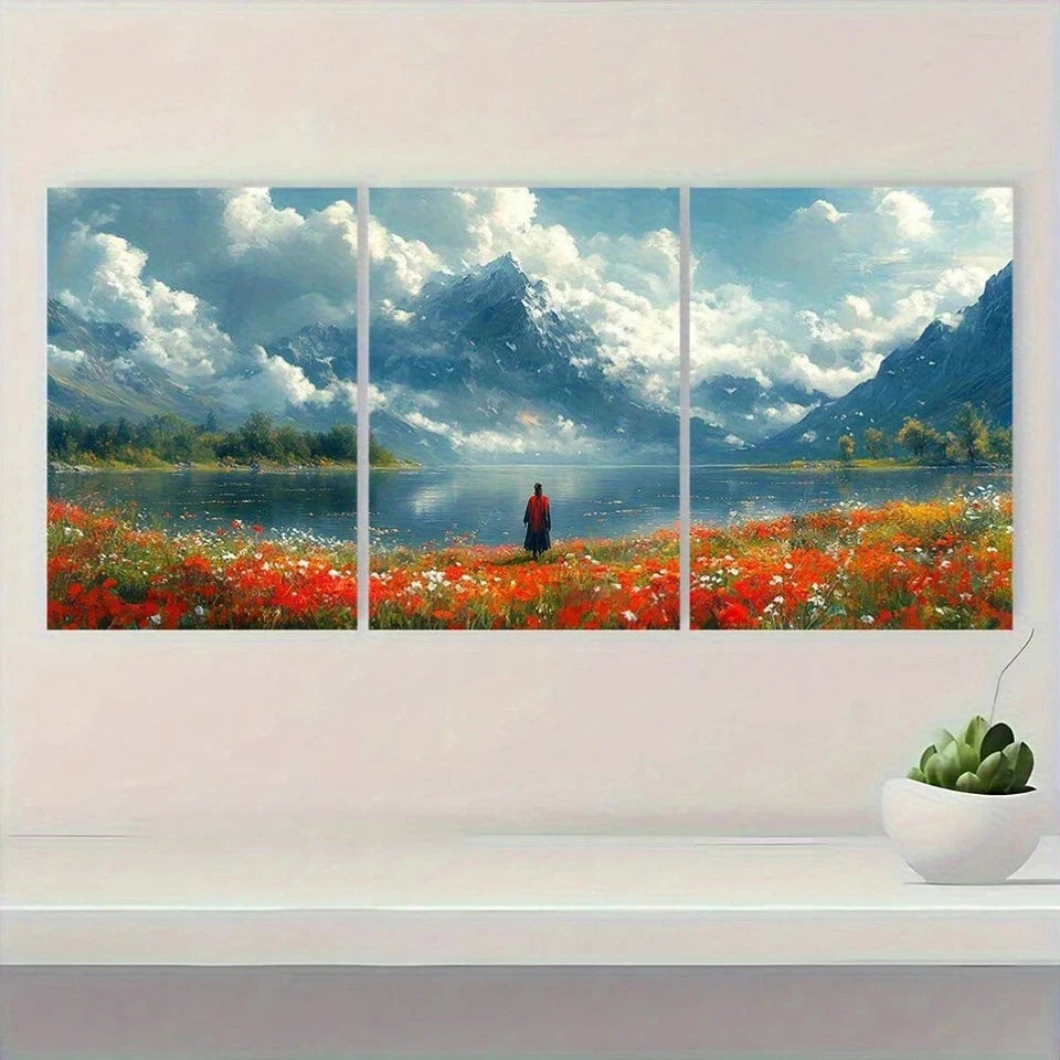 3pcs Beautiful Wild Flowers In The Clouds Metal Print Ready to Hang Art