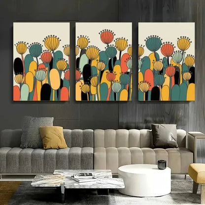 3pcs Abstract Flowers Geometric Shapes Metal Print Ready to Hang Art