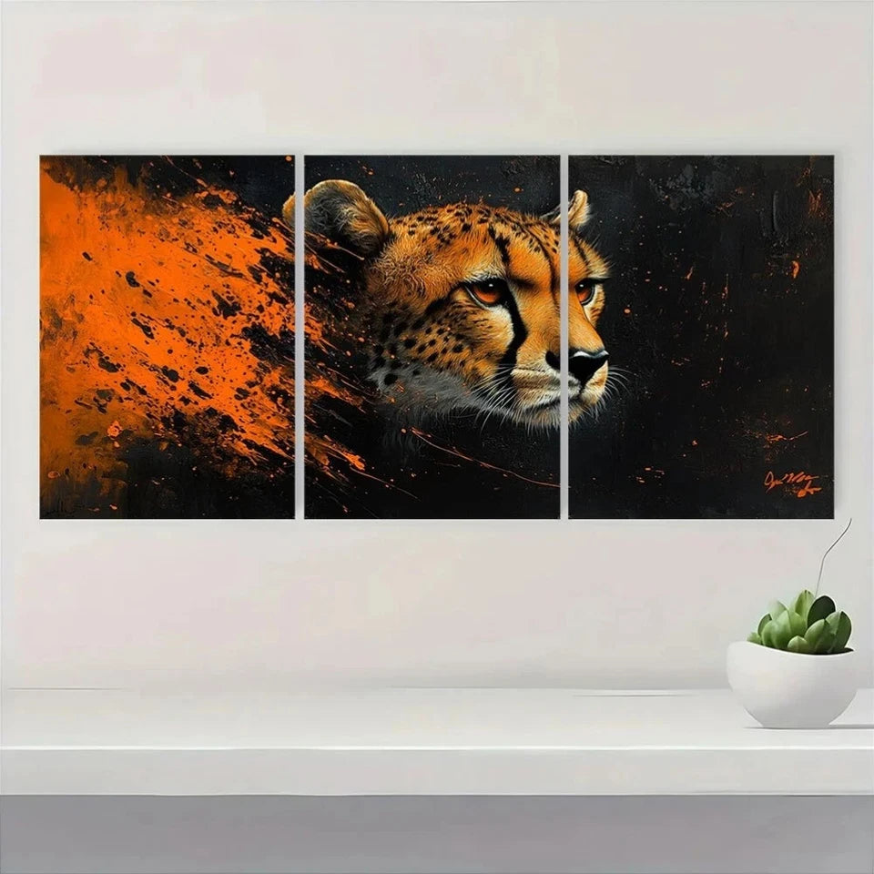 3pcs Painting Cheetah Abstract Metal Print Ready to Hang Art