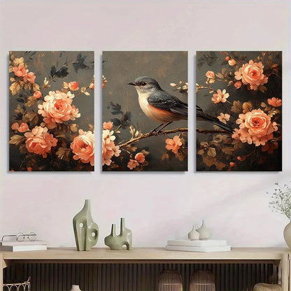 3pcs Exquisite Charming Bird Flowers Wall Art Set Canvas Framed 50x70cm - High Quality Print 100% Australian Made Wall Canvas Ready to Hang
