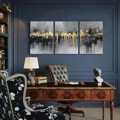 3pcs Abstract Golden Drip Neutral Palette Art Metal Print Ready to Hang Art