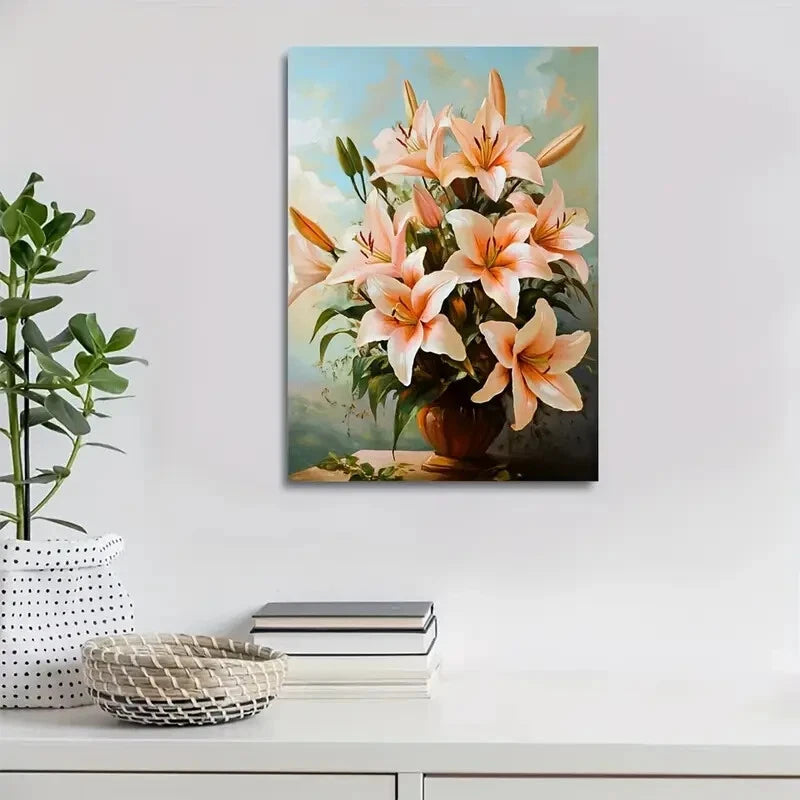 Stunning Lilies Bouquet in Vibrant Orange Painting 40x60cm Metal Print Ready to Hang