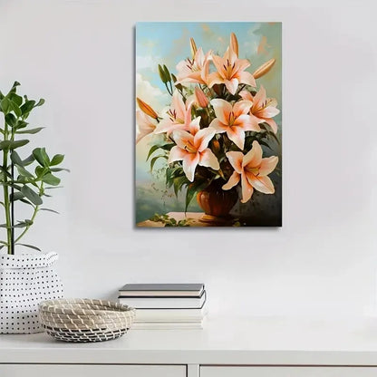 Stunning Lilies Bouquet in Vibrant Orange Painting 40x60cm Metal Print Ready to Hang