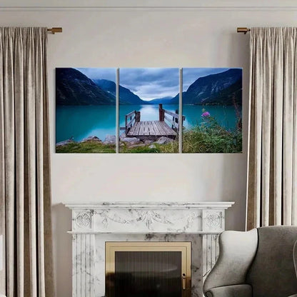 3pcs Bridge By Lake Natural Landscape Wall Art Set Canvas Framed 40x60cm - High Quality Print 100% Australian Made Wall Canvas Ready to Hang