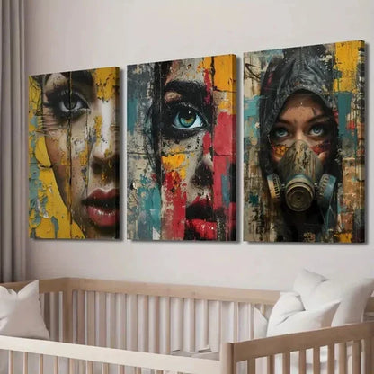 3pcs Abstract Colorful Human Faces Wall Art Set Canvas Unframed - High Quality Print 100% Australian Made Wall Canvas