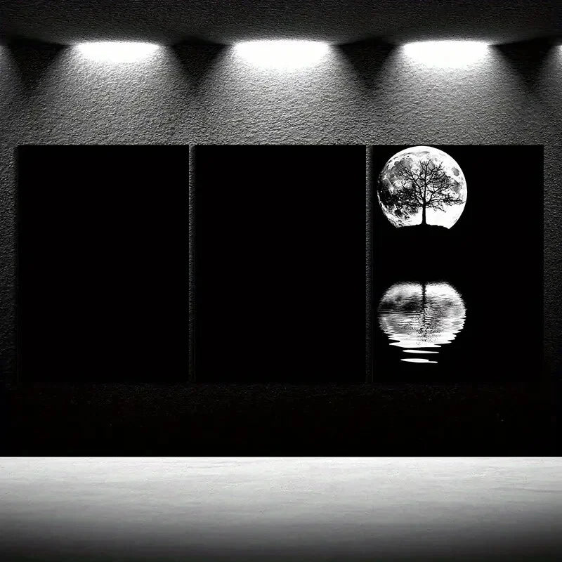 3pcs Reflection of Trees Moonlight Metal Print Ready to Hang Art