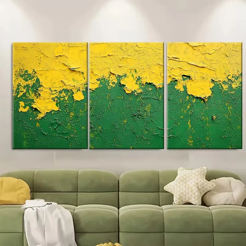 3pcs Abstract Thick Textured Yellow Green Painting Wall Art Set Canvas Framed 60x90cm - High Quality Print 100% Australian Made Wall Canvas Ready to Hang