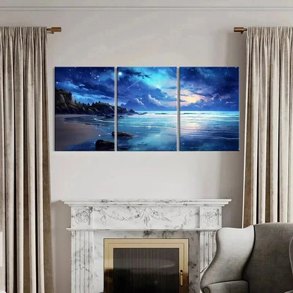 3pcs Fantasy Landscape Art Starry Sky Beach Wall Art Set Canvas Framed 40x60cm - High Quality Print 100% Australian Made Wall Canvas Ready to Hang