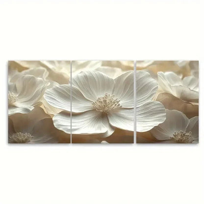3pcs White Flower Petals Abstract J Wall Art Set Canvas Framed 40x60cm - High Quality Print 100% Australian Made Wall Canvas Ready to Hang