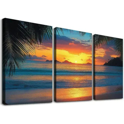 3pcs Coastal Palm Tree Beach Decor Theme Wall Art Canvas Unframed - High Quality Print 100% Australian Made Wall Canvas