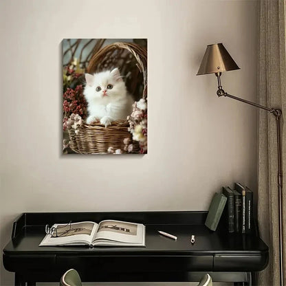 Cute Persian Cat Kitten with Flowers in Wicker Basket  40x60cm Metal Print Ready to Hang
