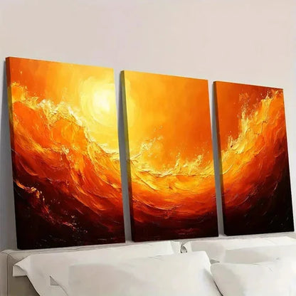3pcs Abstract Swirl Orange Yellow Beige Design Wall Art Set Canvas Unframed - High Quality Print 100% Australian Made Wall Canvas