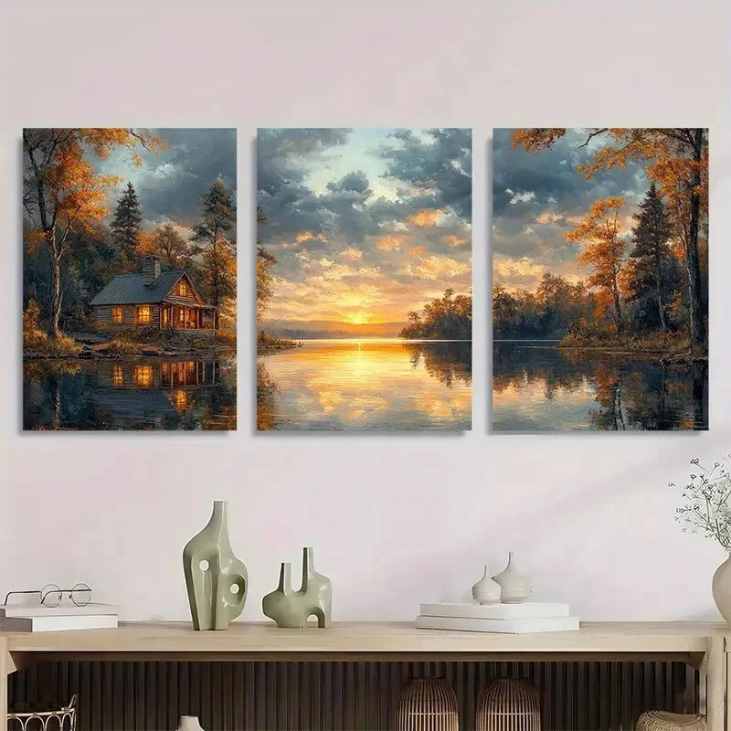 3pcs Panoramic Mississippi River Scene Metal Print Ready to Hang Art