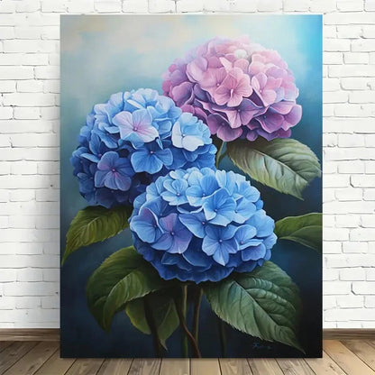 Beautiful Hydrangeas Bloom In Blue & Pink Painting 40x60cm Metal Print Ready to Hang